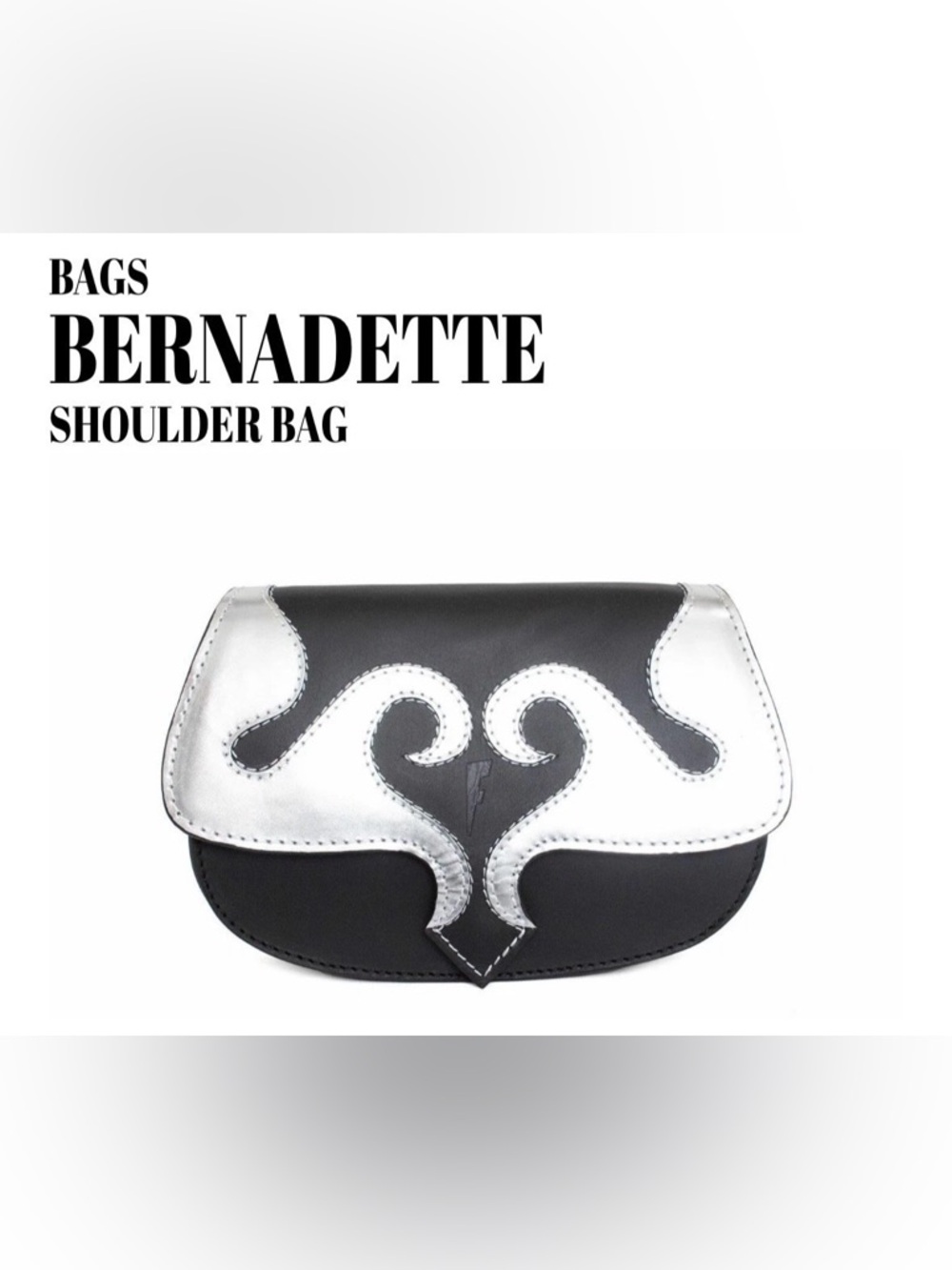 Fluevog EXCELLENT Bernadette black/silver foil top-flap structured shoulder bag